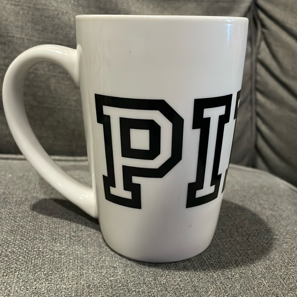 PINK by Victoria Secret LOGO MUG PINK in Black lettering mug is Off-White color